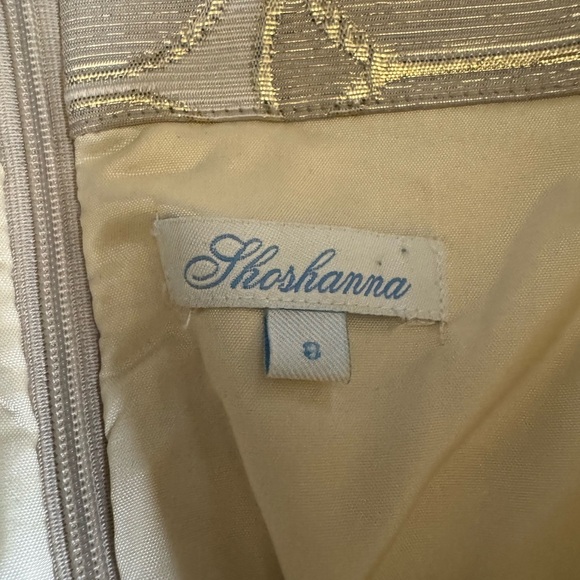 Shoshanna Strapless Gold Metallic Damask Dress Size 8 - Picture 8 of 11